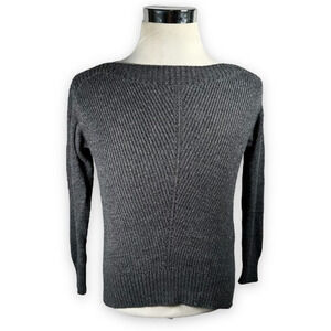 Fat Face Pullover Sweater Womens 4 Gray Ribbed Boat Neck Waffle Knit Long Sleeve